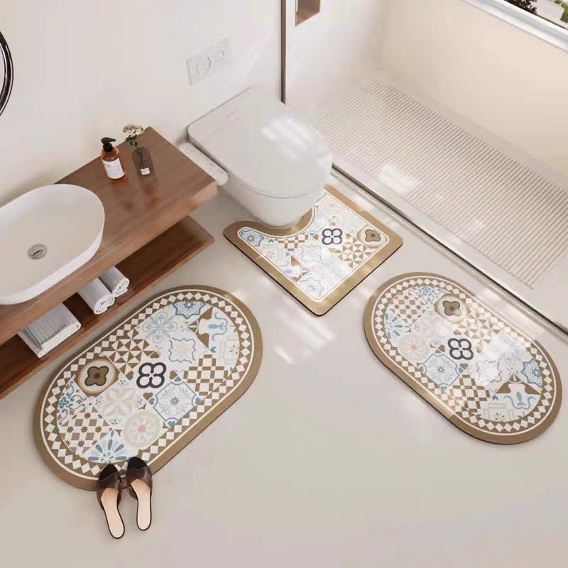 Elegant Floral Diatom Mud Absorbent Anti-slip Bath Mat - Set - D - 19" x 21"+19" x 31"+23" x 35"  - image 4