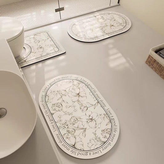 Elegant Floral Diatom Mud Absorbent Anti-slip Bath Mat - Set - A - 19" x 21"+19" x 31"+23" x 35"  - image 0
