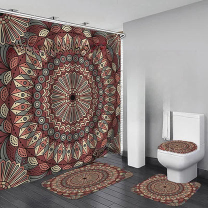 Bohemian Print Waterproof Shower Curtain Mat Set - E - Shower Curtain with Mat Set - 15" x 18"+15" x 16"+18" x 29"+71" x 71" - image 5