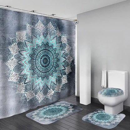 Bohemian Print Waterproof Shower Curtain Mat Set - J - Shower Curtain with Mat Set - 15" x 18"+15" x 16"+18" x 29"+71" x 71" - image 10