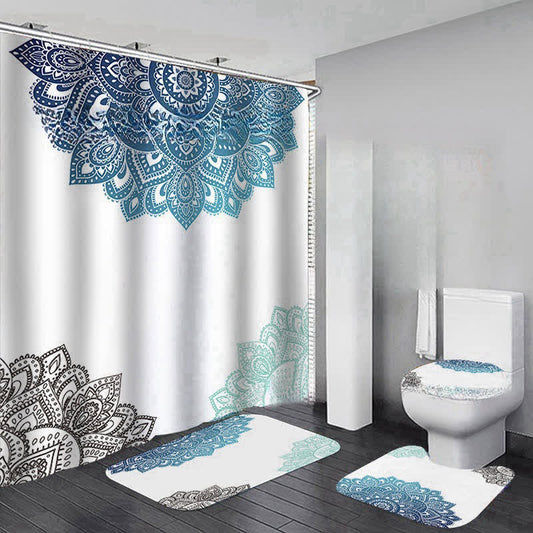 Bohemian Print Waterproof Shower Curtain Mat Set - A - Shower Curtain with Mat Set - 15" x 18"+15" x 16"+18" x 29"+71" x 71" - image 0