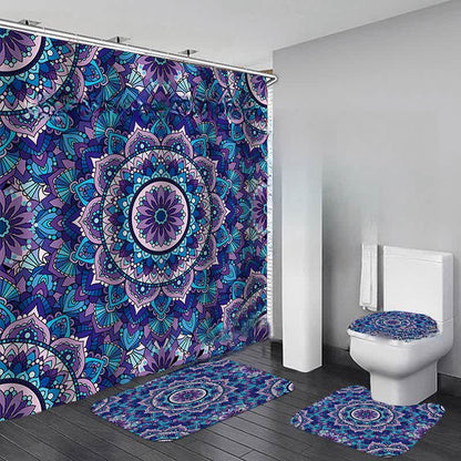 Bohemian Print Waterproof Shower Curtain Mat Set - I - Shower Curtain with Mat Set - 15" x 18"+15" x 16"+18" x 29"+71" x 71" - image 9
