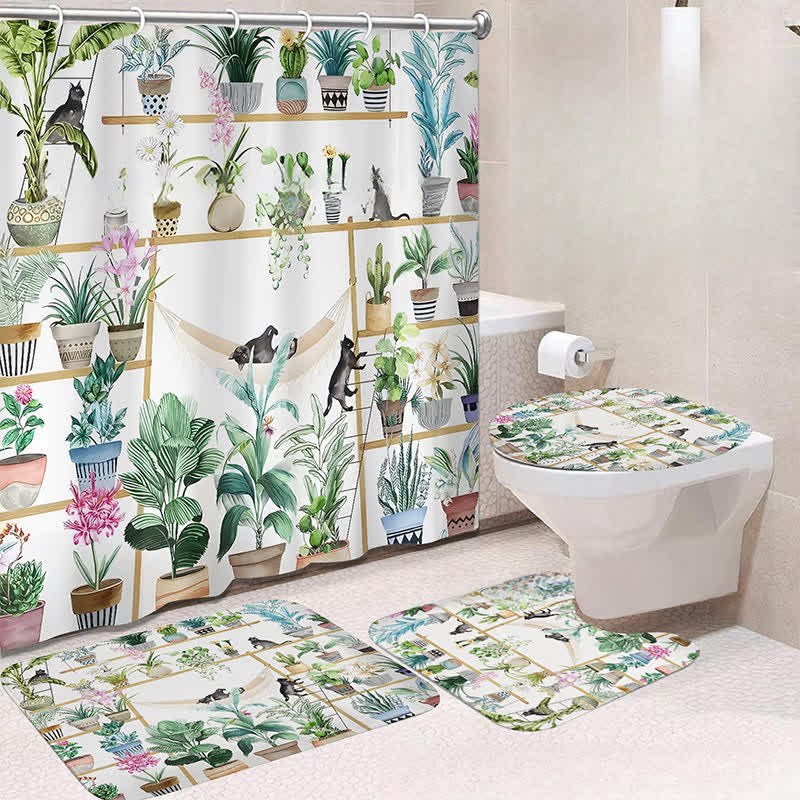 Luxurious Botanical Flower Waterproof Shower Curtain Mat Set - C - Shower Curtain with Mat Set - 15" x 18"+15" x 16"+18" x 29"+71" x 71" - image 2