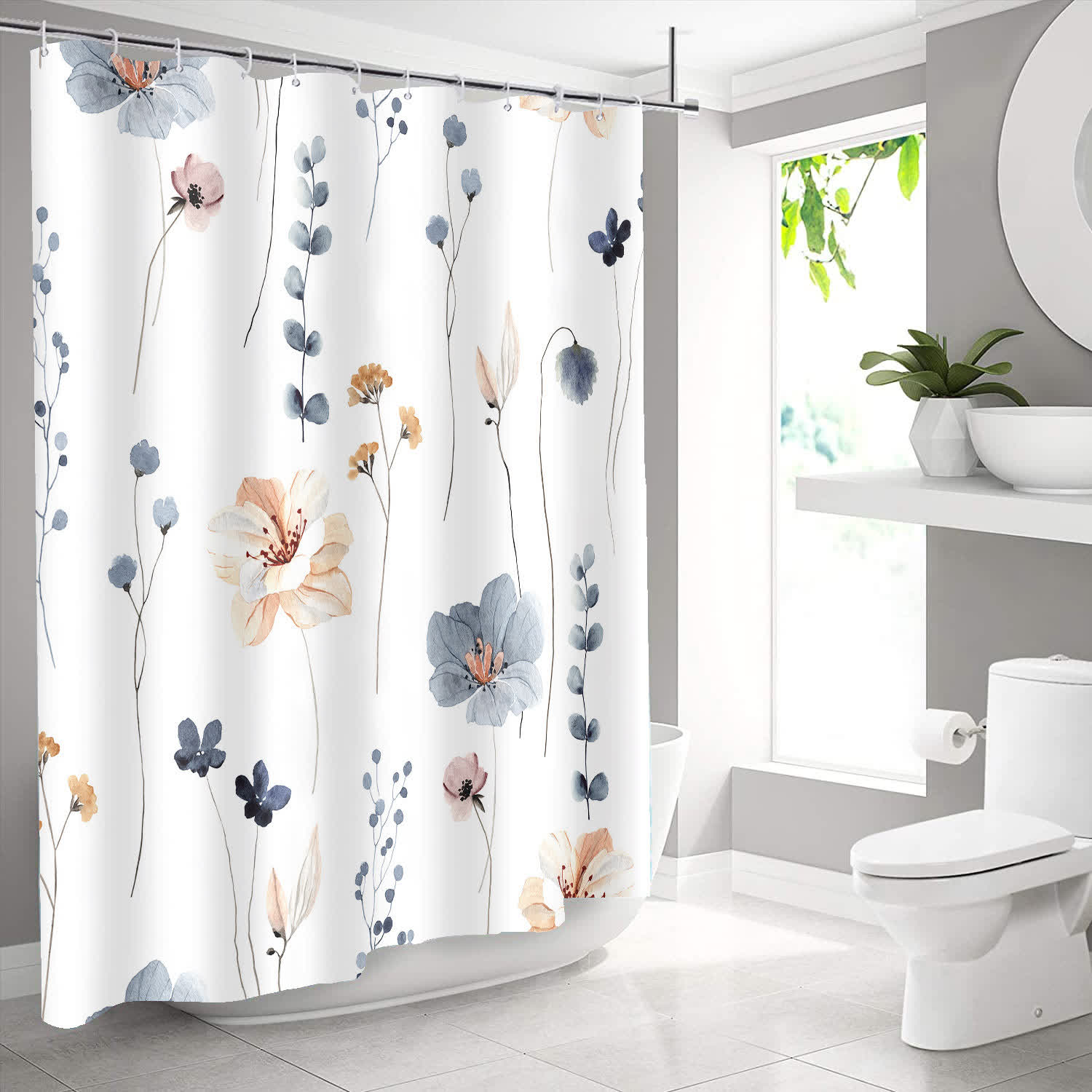 Elegant Floral Waterproof Decorative Shower Curtain - image 3