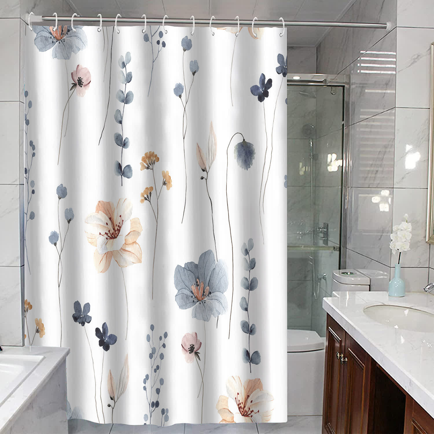 Elegant Floral Waterproof Decorative Shower Curtain - image 4