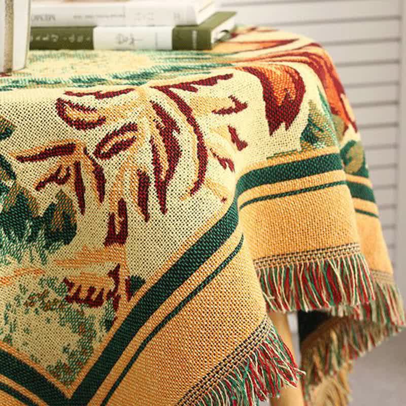 Vintage Jacquard Gerbera Blue Sunflower Tablecloth - image 4