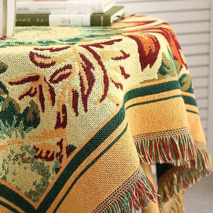 Vintage Jacquard Gerbera Blue Sunflower Tablecloth - image 4