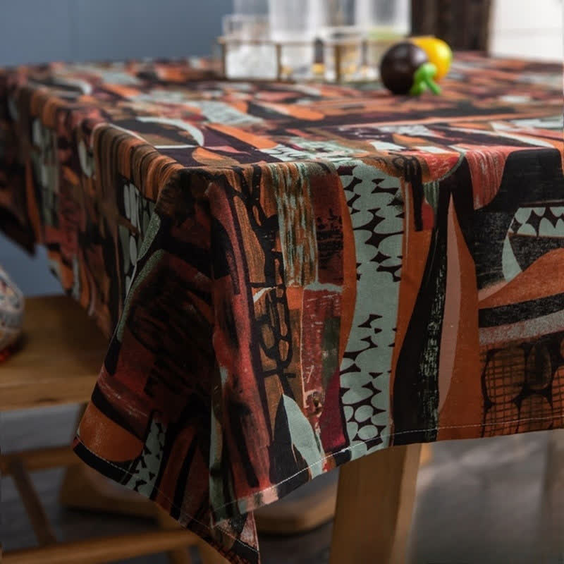 Retro Ethnic Abstract Art Tablecloth - E - Round - 58" - image 5