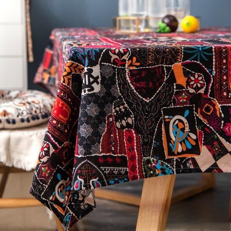 Retro Ethnic Abstract Art Tablecloth - A - Round - 58" - image 0