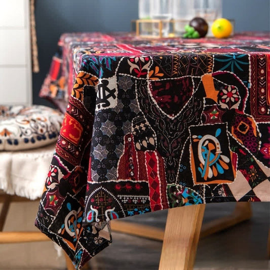 Retro Ethnic Abstract Art Tablecloth - A - Round - 58" - image 0