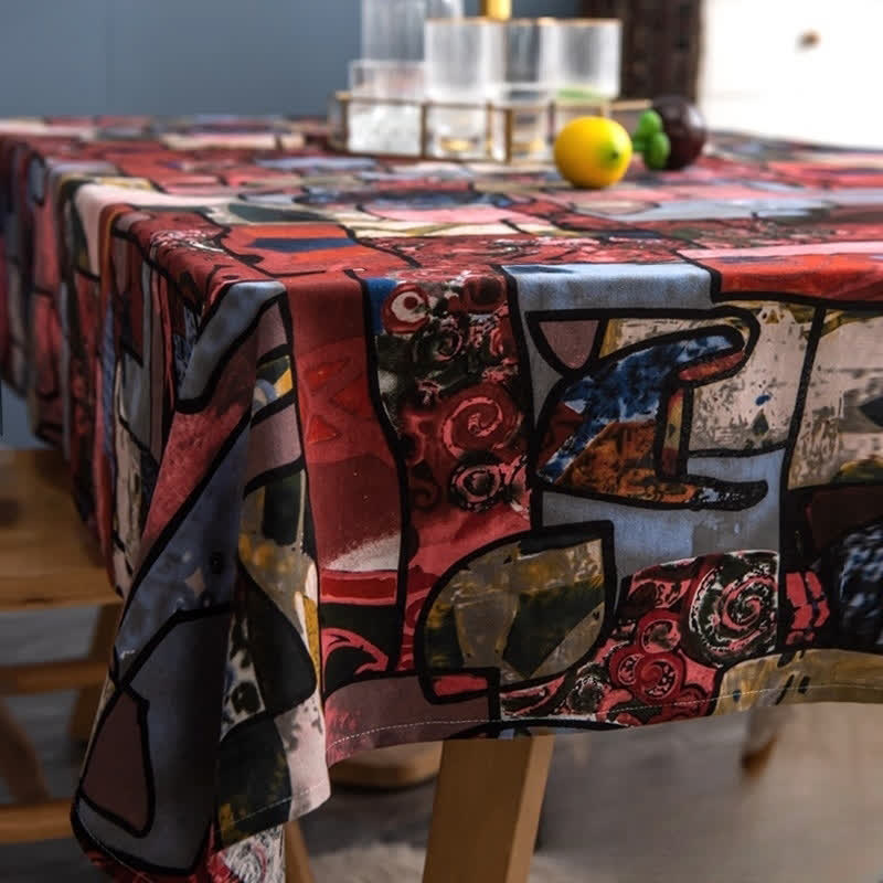 Retro Ethnic Abstract Art Tablecloth - B - Round - 58" - image 2