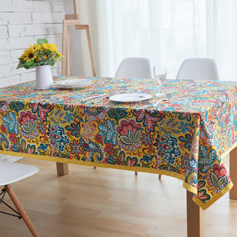 Boho Colorful Botanical Flower Tablecloth - image 1