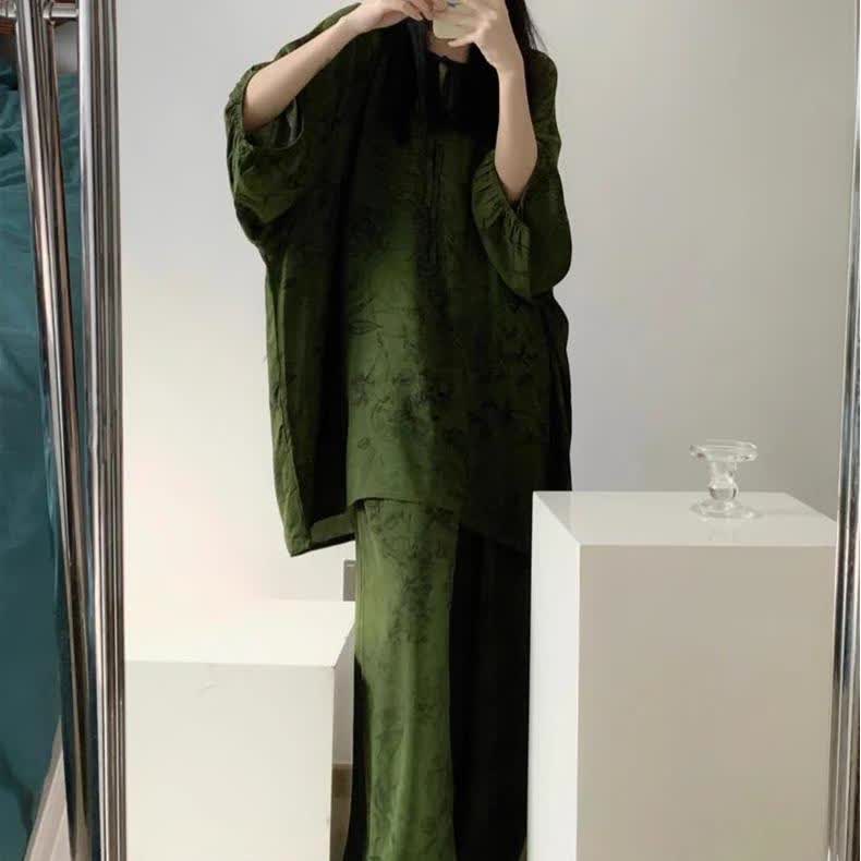 Retro Plus Size Soft Floral Nightwear Set - image 2