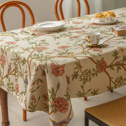 Elegant Yarn Dyed Flower Bird Tablecloth - A - Round - 52" - image 0