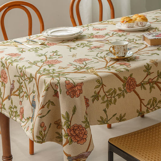 Elegant Yarn Dyed Flower Bird Tablecloth - A - Round - 52" - image 0