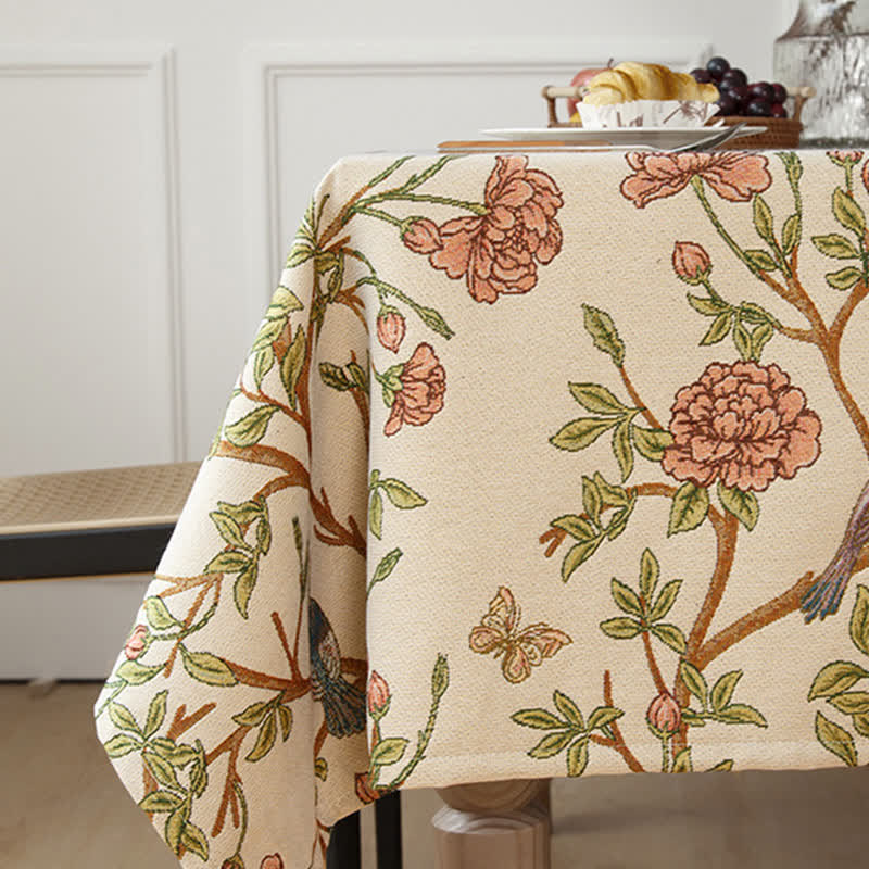Elegant Yarn Dyed Flower Bird Tablecloth - image 3
