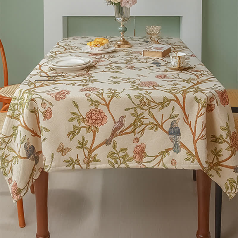 Elegant Yarn Dyed Flower Bird Tablecloth - image 1