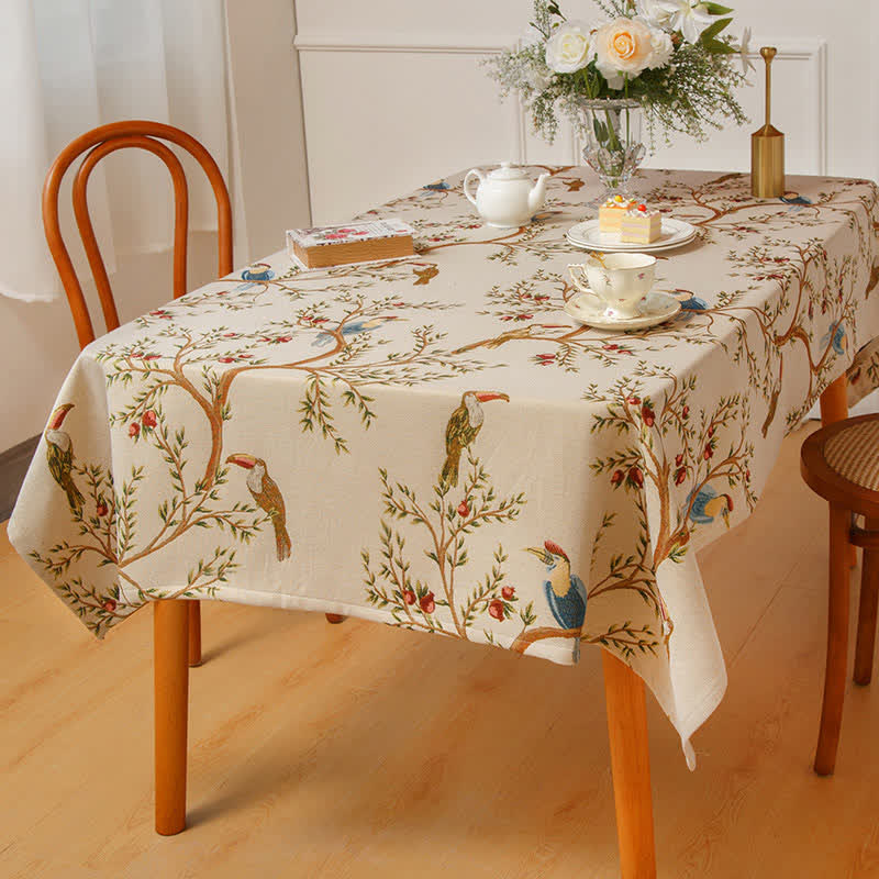 Elegant Yarn Dyed Flower Bird Tablecloth - B - Round - 52" - image 6