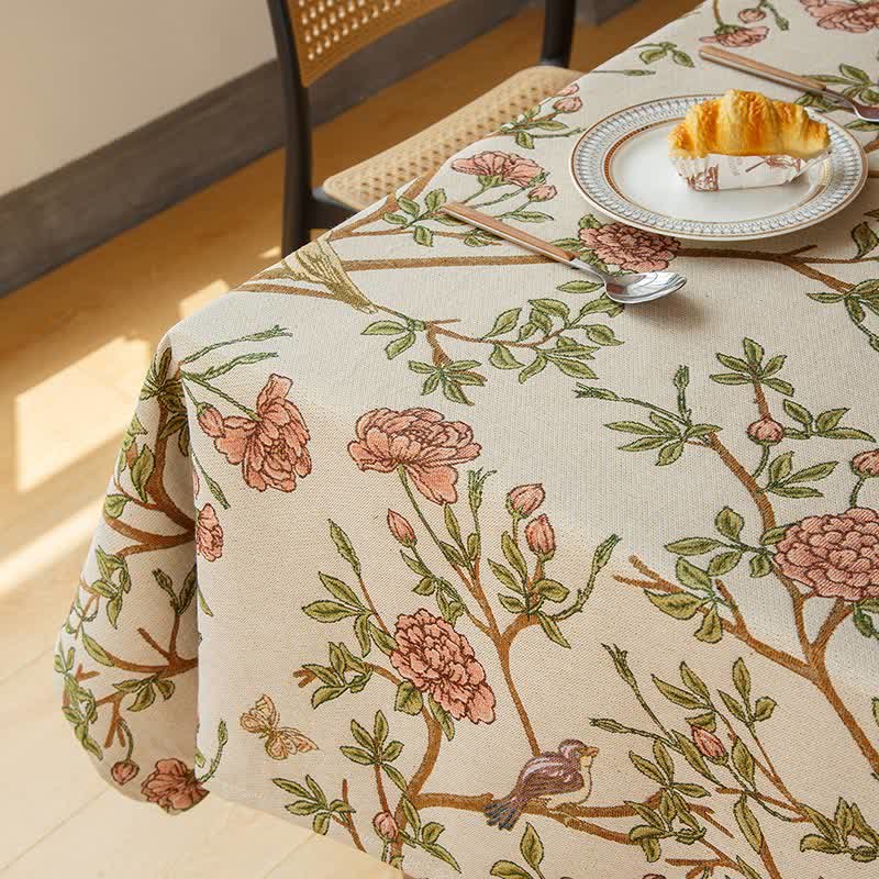 Elegant Yarn Dyed Flower Bird Tablecloth - image 4