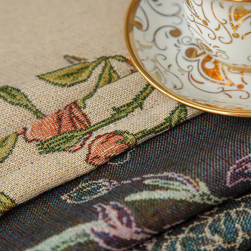 Elegant Yarn Dyed Flower Bird Tablecloth - image 5