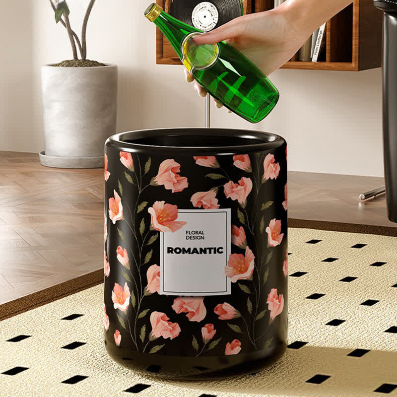 Durable Double Layer Vintage Floral Trash Can - image 1