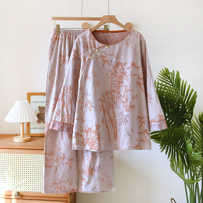 Jacquard Bamboo Double Layer Gauze Nightwear Set - Pink - 2XL - image 5