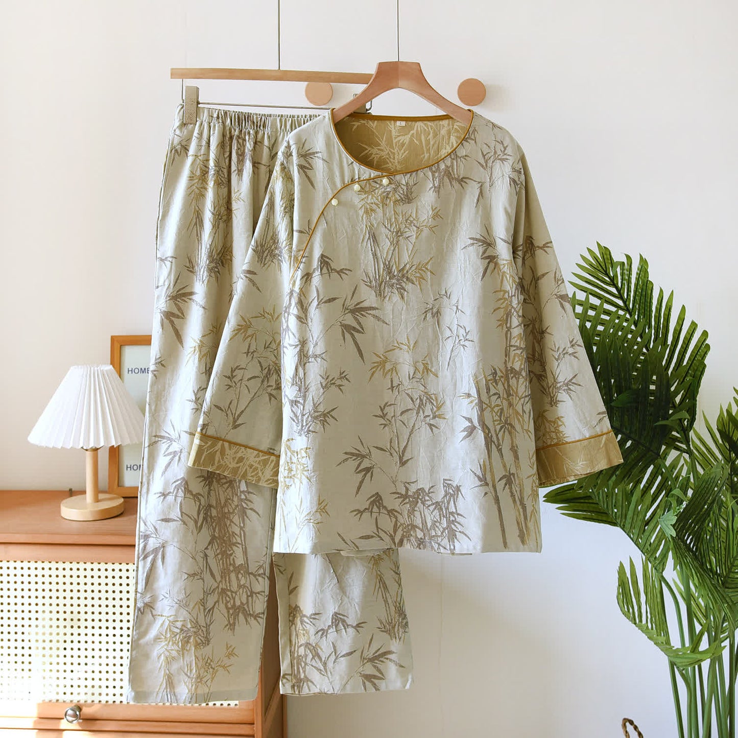 Jacquard Bamboo Double Layer Gauze Nightwear Set - Ginger Yellow - 2XL - image 4