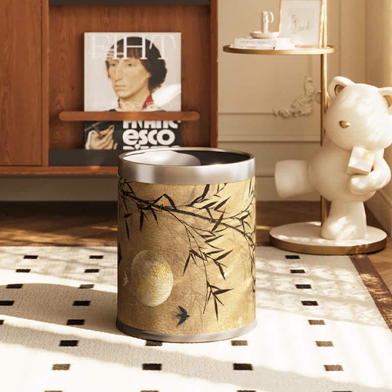 Vintage Bamboo Leather Durable Trash Can - image 1