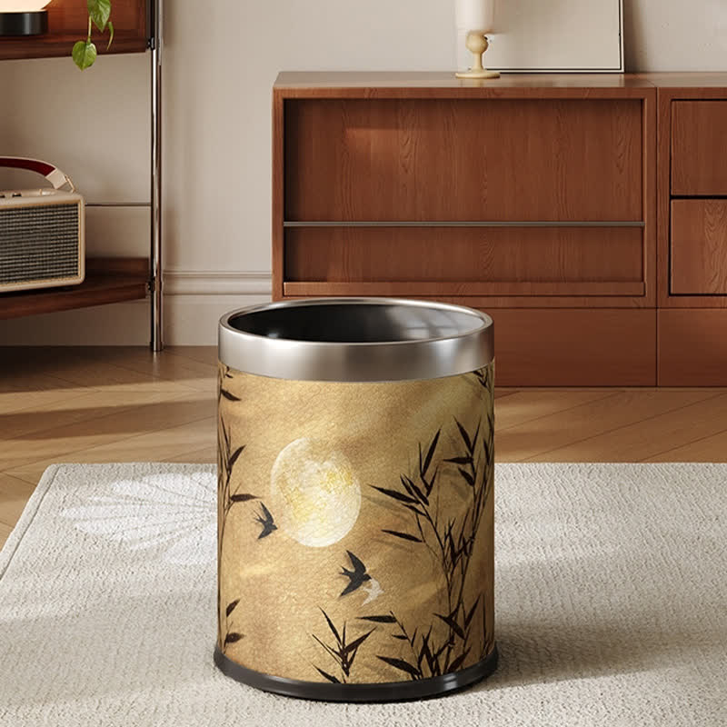 Vintage Bamboo Leather Durable Trash Can - image 6