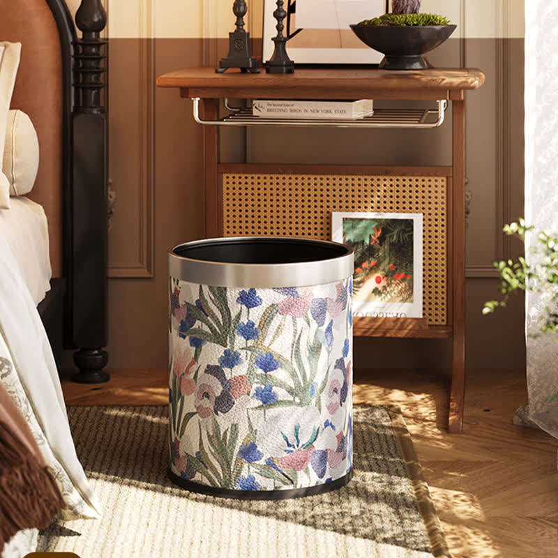 Vintage Pastoral Leather Large Capacity Trash Can - image 1