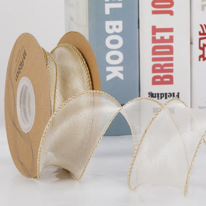 Mother's Day Bouquet Gift Box Packaging Ribbon - Beige - 2PCS - 1.6" x 360" - image 5