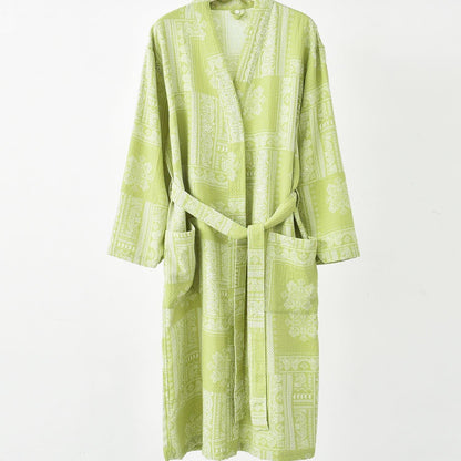 Jacquard Vintage Kimono Cotton Gauze Bathrobe - Green - 2XL - image 4