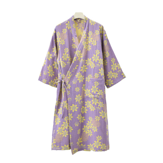 Jacquard Floral Gauze Lightweight Bathrobe - Purple - XL - image 0