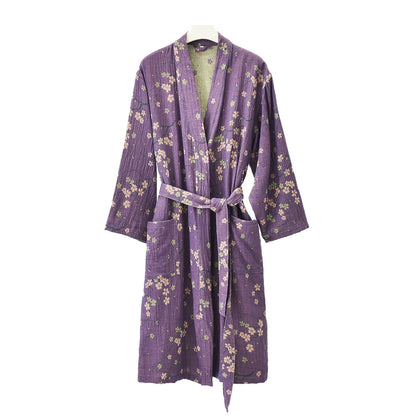 Jacquard Gauze Cotton Floral Lightweight Bathrobe - Purple - Kimono - XL - image 7