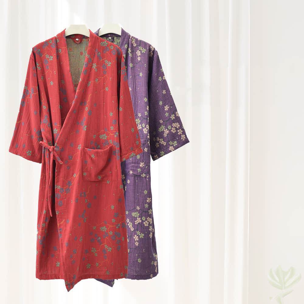 Jacquard Gauze Cotton Floral Lightweight Bathrobe - image 0