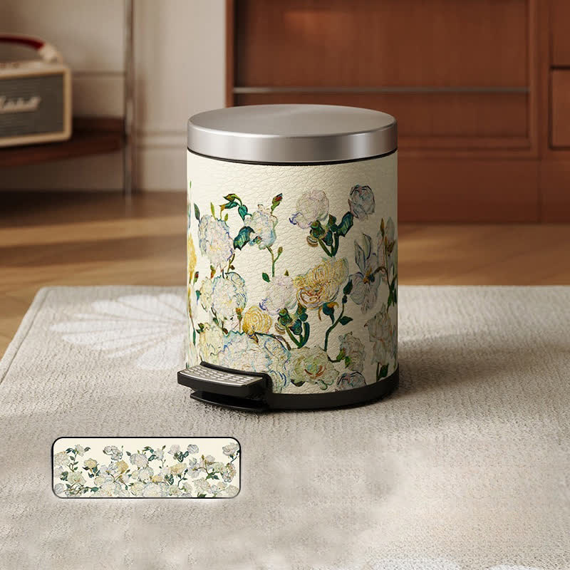 Luxurious Pastoral Leather Durable Trash Can - B - Foot-operated - 10"W x 10"L x 12"H - image 10