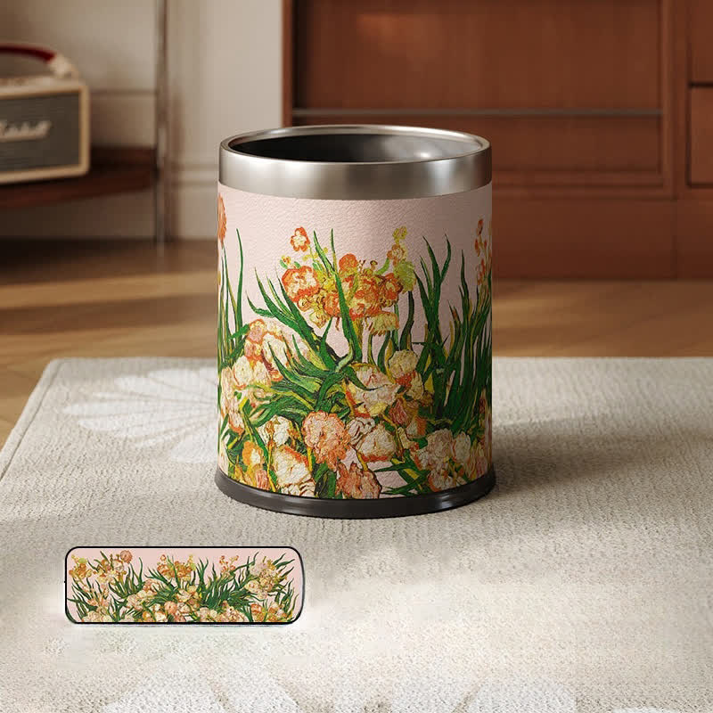 Luxurious Pastoral Leather Durable Trash Can - A - Standard - 9"W x 9"L x 10"H - image 1