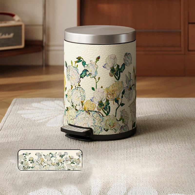 Luxurious Pastoral Leather Durable Trash Can - B - Foot-operated - 11"W x 11"L x 14"H - image 11