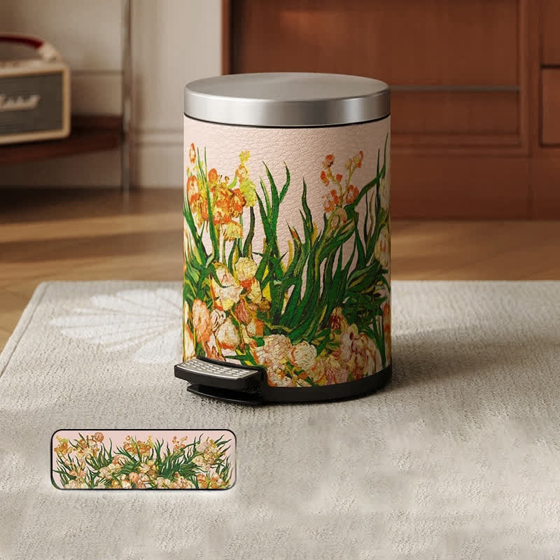 Luxurious Pastoral Leather Durable Trash Can - A - Foot-operated - 11"W x 11"L x 14"H - image 5