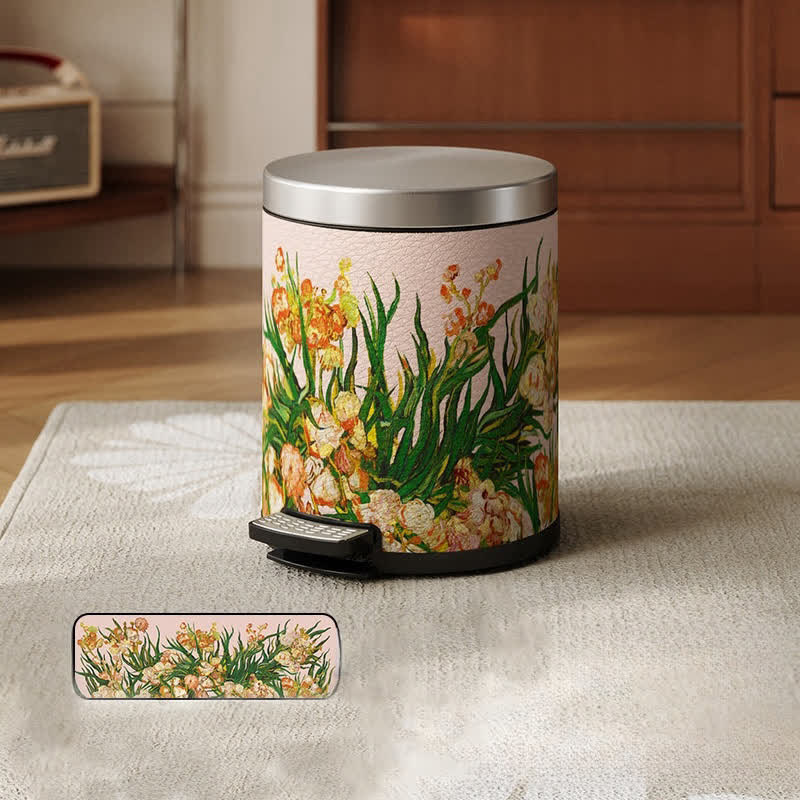 Luxurious Pastoral Leather Durable Trash Can - A - Foot-operated - 10"W x 10"L x 12"H - image 4