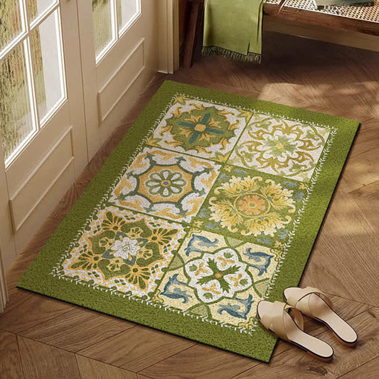 French Retro Geometric Pattern Dust Removal Mat - Green - 23" x 35" - image 0