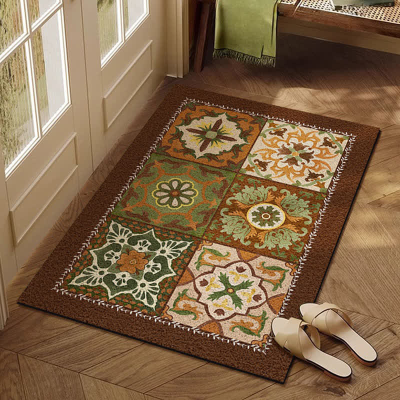 French Retro Geometric Pattern Dust Removal Mat - Coffee - 23" x 35" - image 3