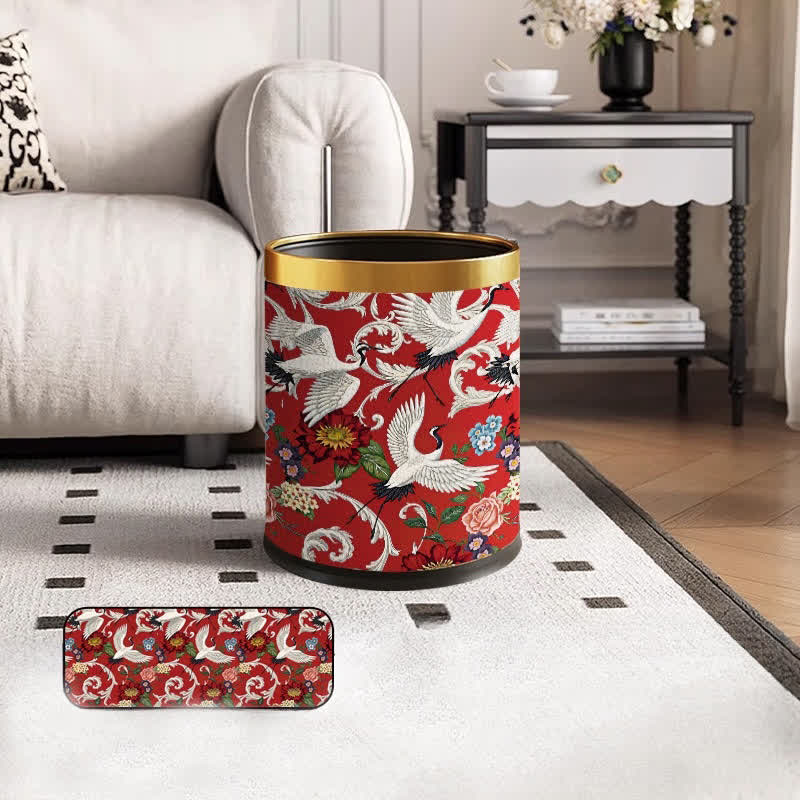 Double Barrel Vintage Floral Durable Trash Bin - Standard-Yellow circle - 9"W x 9"L x 10"H - image 1