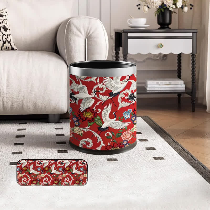 Double Barrel Vintage Floral Durable Trash Bin - Standard-Silver circle - 9"W x 9"L x 10"H - image 3