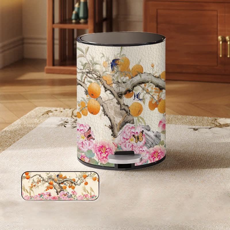 Pastoral Leather Large Capacity Trash Bin - Foot-operated - 10"W x 10"L x 15"H - image 3