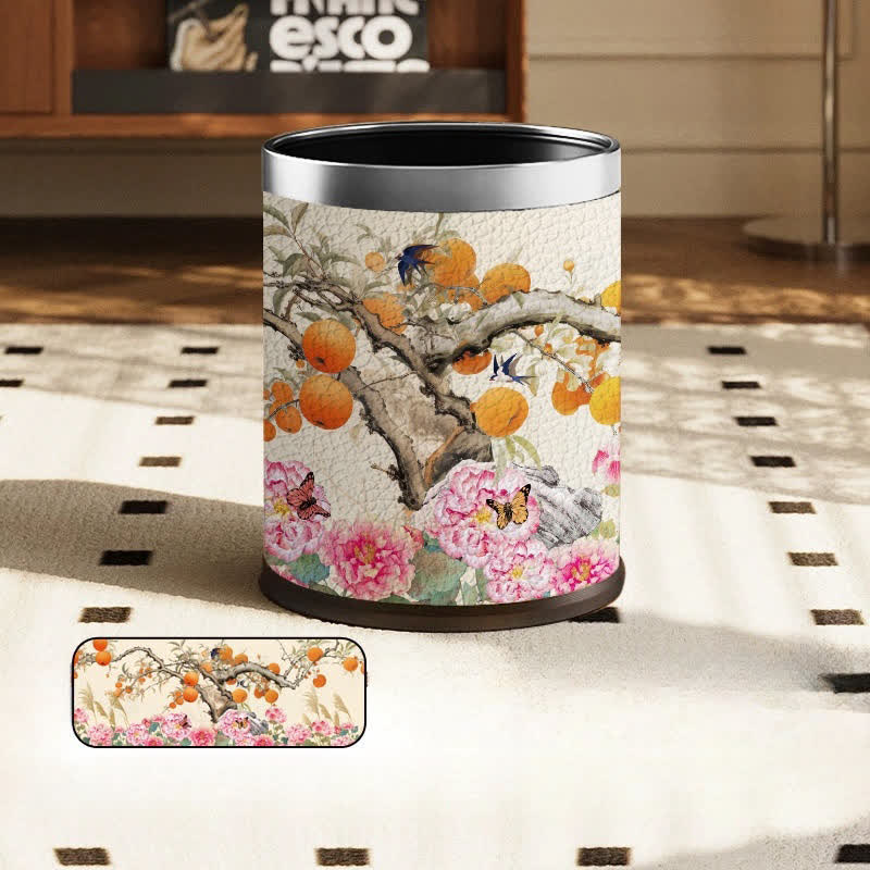 Pastoral Leather Large Capacity Trash Bin - Standard-Silver circle - 9"W x 9"L x 10"H - image 1