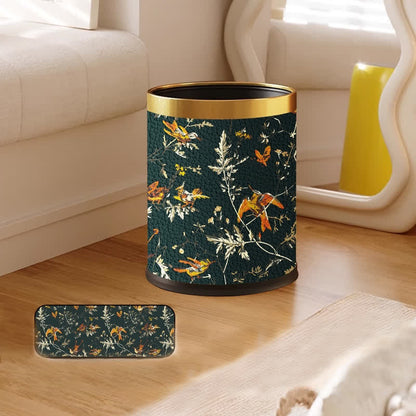 Floral Bird Leather Large Capacity Trash Bin - Standard-Yellow circle - 9"W x 9"L x 10"H - image 0