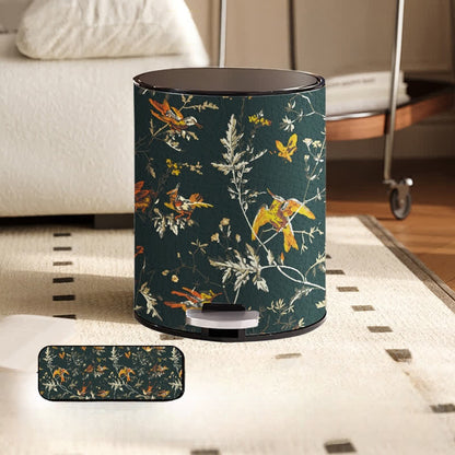 Floral Bird Leather Large Capacity Trash Bin - Foot-operated - 10"W x 10"L x 15"H - image 2