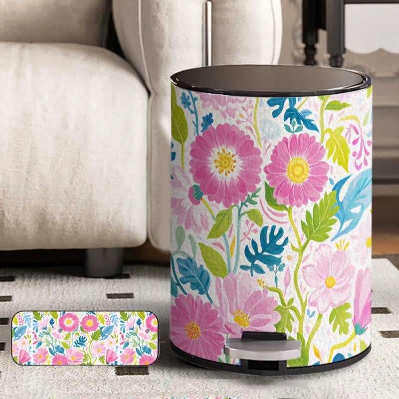 Blooming Flower Doubl Barrel Leather Trash Bin - B - Foot-operated - 10"W x 10"L x 15"H - image 9