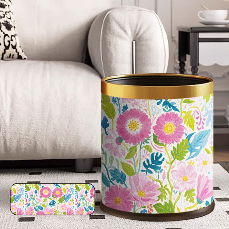 Blooming Flower Doubl Barrel Leather Trash Bin - B - Standard-Yellow Circle - 9"W x 9"L x 10"H - image 6